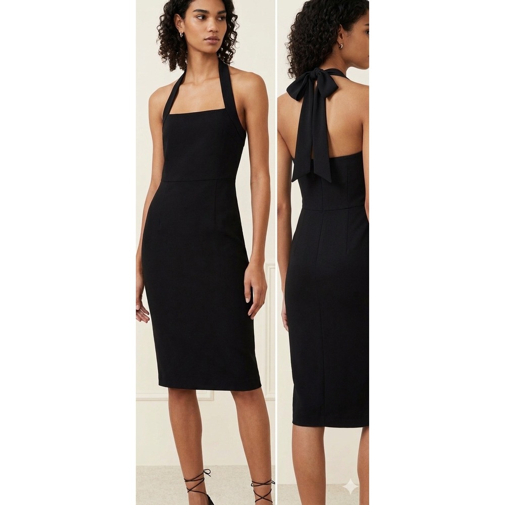 Babaton Dress‎ Women 00 Black Halter Midi Square Neck Sheath Cocktail Formal